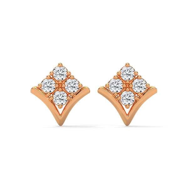 Diamond Kite Shape Stud Earrings | Geometric Gold Earrings.