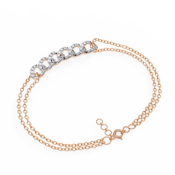 Diamond Link Chain Bracelet – Adjustable Double Layer Gold Bracelet.