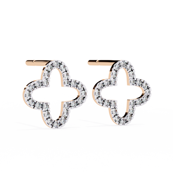 Diamond Clover Shape Stud Earrings.