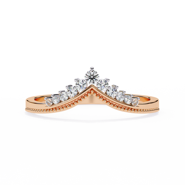 Diamond Crown Chevron Ring – Elegant Tiara Wedding & Stacking Band in Gold.