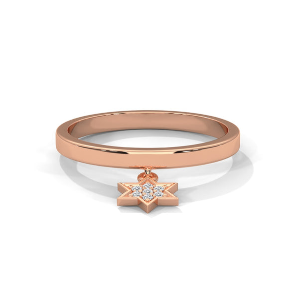 Diamond Star Charm Ring – 9K, 14K & 18K Gold Dangle Star Band