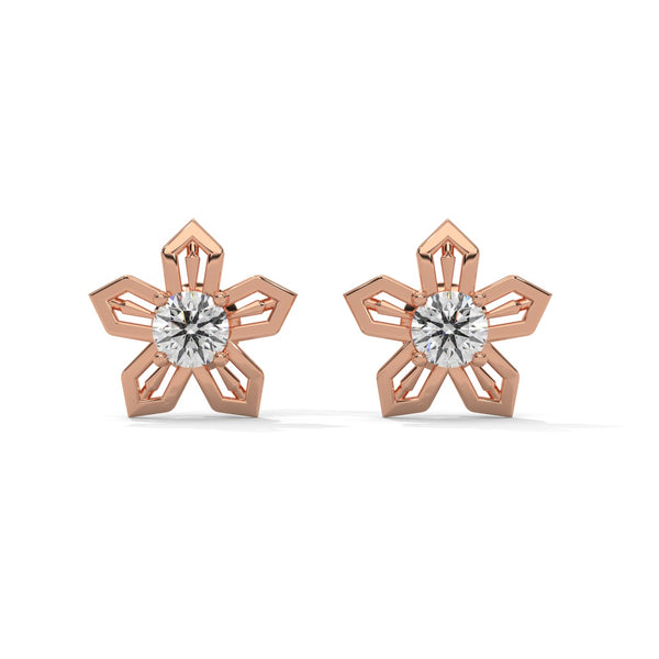Diamond Flower Stud Earrings – Elegant Floral Gold Earrings for Women.
