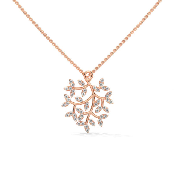 Diamond Leaf Branch Pendant Necklace Nature Inspired Jewelry.