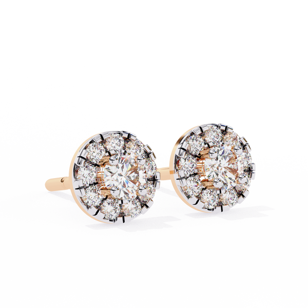 Diamond Cluster Stud Earrings – Elegant Round Halo Design.