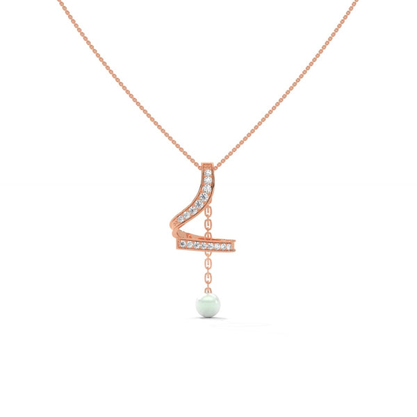 Elegant Curved Diamond Pendant with Dangling Accent.