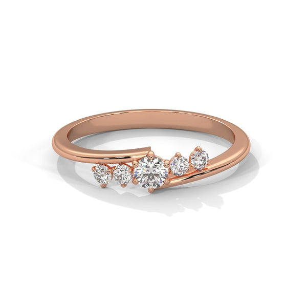 Diamond Bypass Ring – Elegant Curved Band with Round-Cut Stones