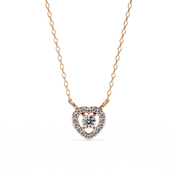 Radiant Heart Diamond Pendant – Double Halo Sparkle in Gold